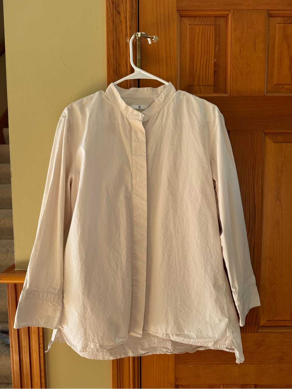 Uniqlo J Light Cream Button-Front Band Collar Shirt size 165 M